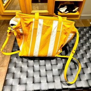 Balenciaga Arena Leather Bazaar Crossbody  yellow leather with silver hardware